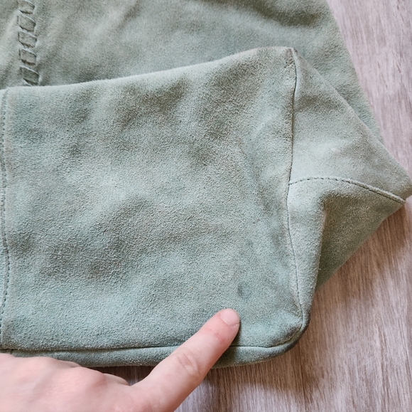 Haute Hippe Suede Leather Sage Green Shoulder Bag Purse & Wallet Boho Sz M - Picture 6 of 16
